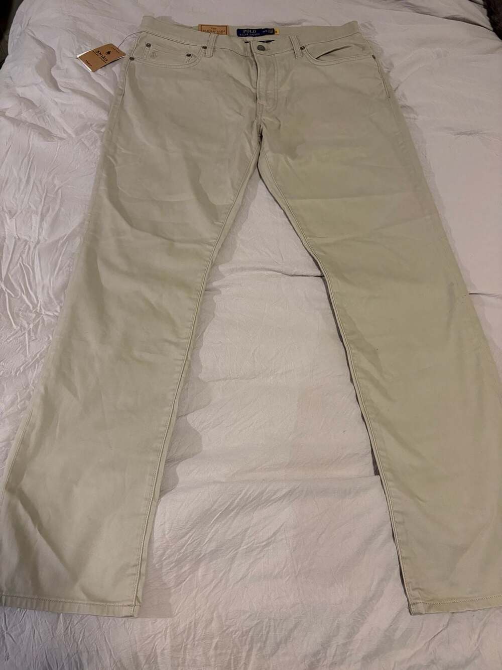 Polo Ralph Lauren The Varick Slim Straight Jeans Size 34/32 Cream Twill
